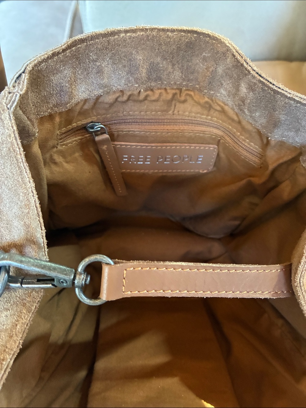 Free People Suede Leather Bucket Bag in Cognac - Picture 2 of 6